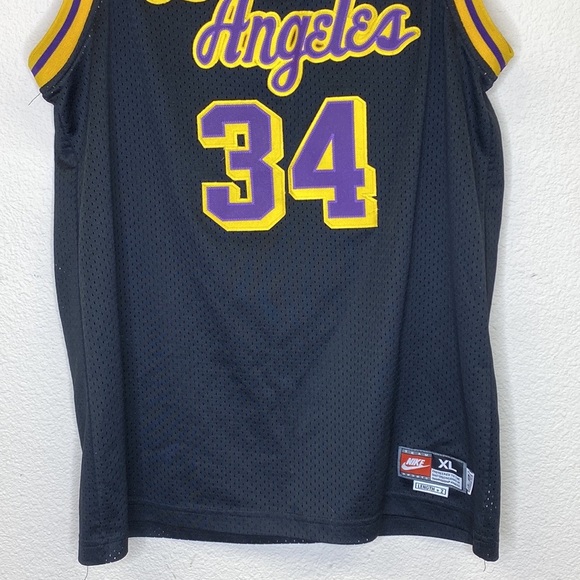 Nike Team Los Angeles Lakers Shaq O'Neal #34 Black Road Away Jersey XL + 2" RARE - Picture 3 of 13
